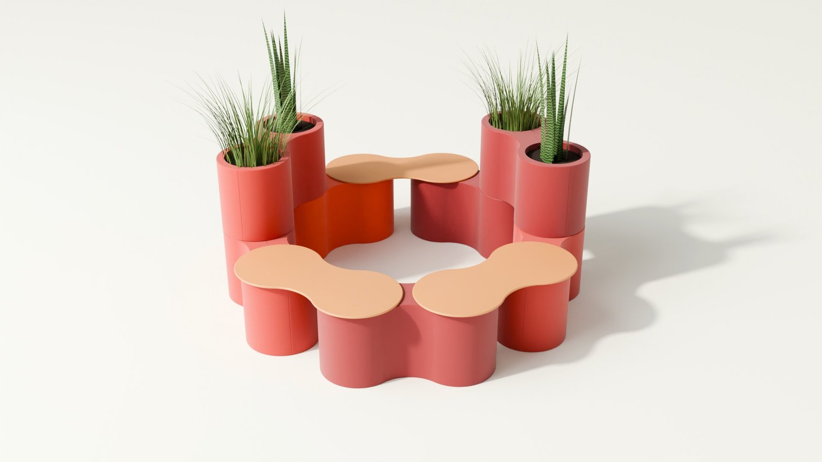 Flowik en corro: mesa continua y jardineras